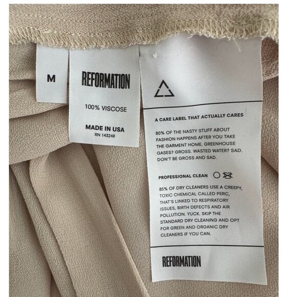 Reformation Wooster/Winslow Dress buff champagne flutter sleeve wrap size medium - Picture 14 of 16